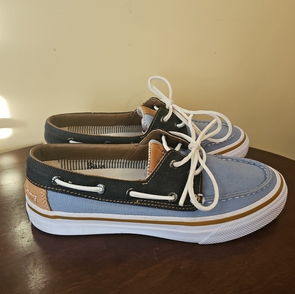 GH Bass & Co Shoes Mens 7 M Moc‎ Boat Blue Black Canvas and Leather Lace …